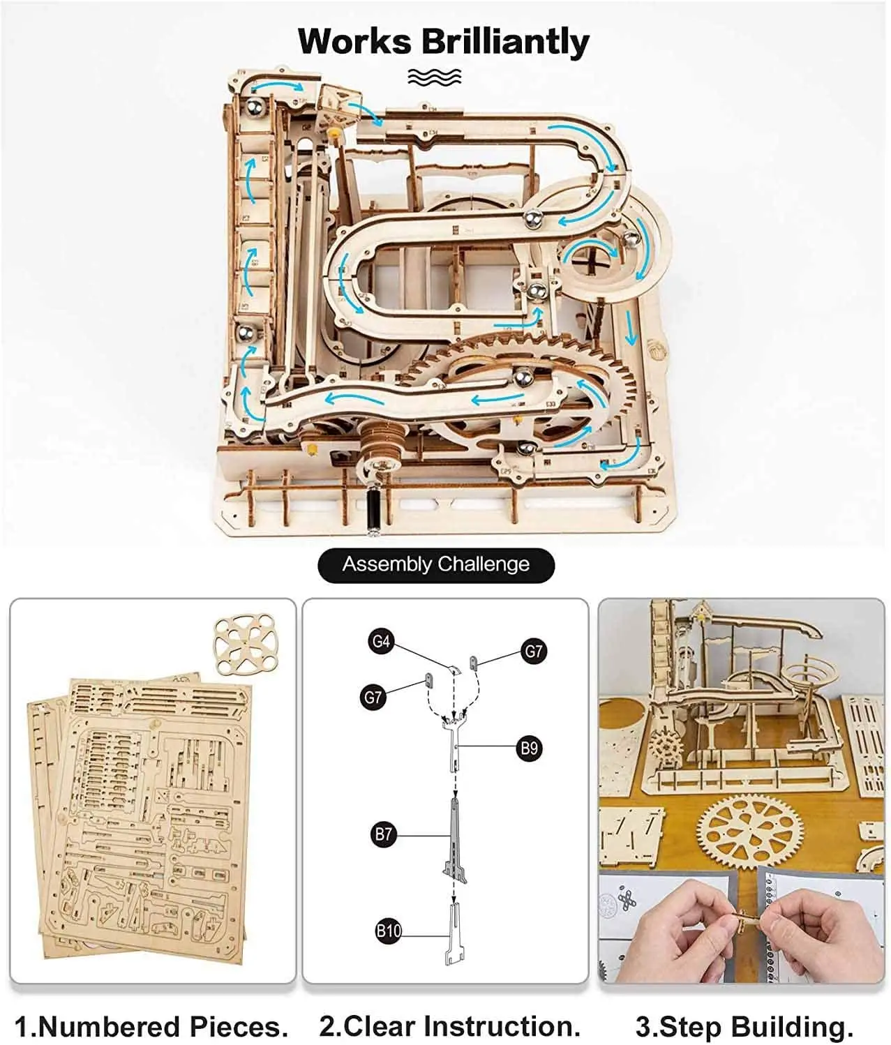 Robotime Rokr 4 Kinds Marble Run DIY Waterwheel Wooden Model Building Block Kits Assembly Toy Gift for Children Adult Dropship