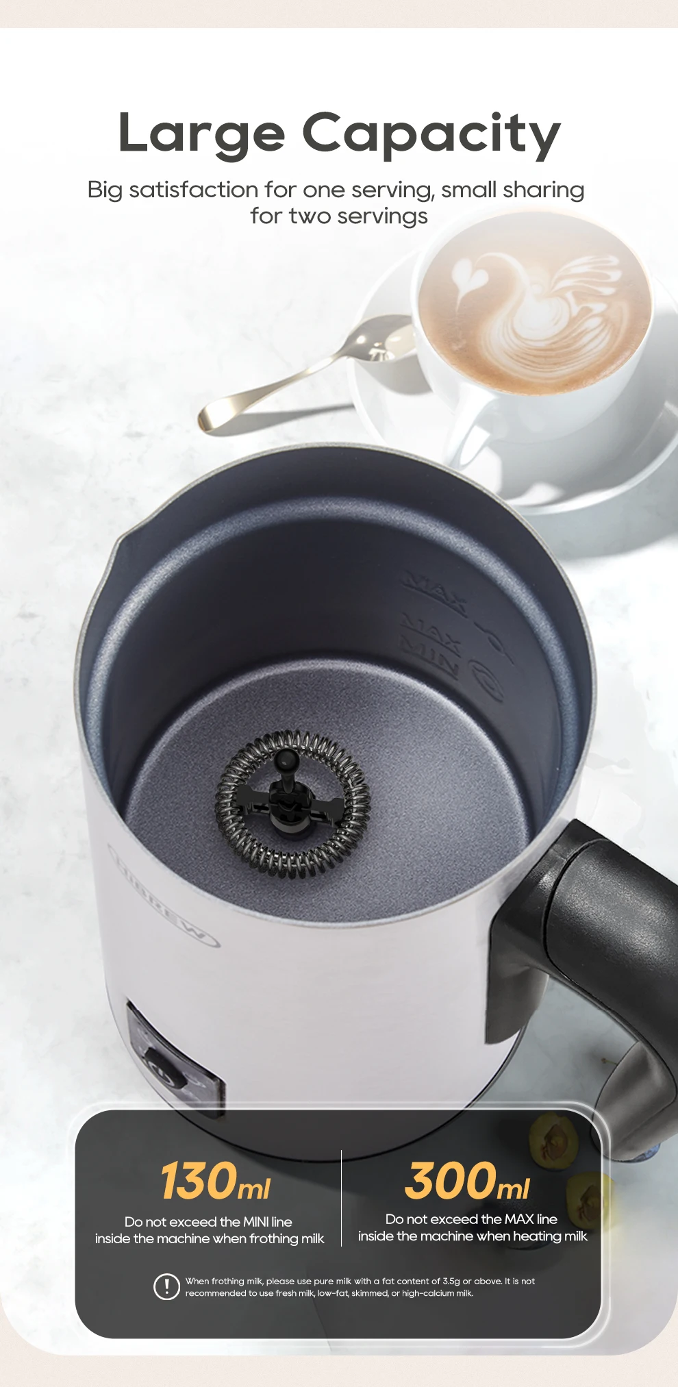 HiBREW 4 in 1 Milk Frother Frothing Foamer Fully automatic Milk Warmer Cold/Hot Latte Cappuccino Chocolate Protein powder M3A