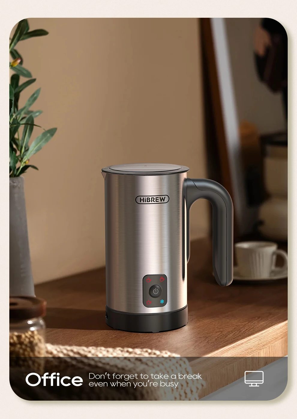 HiBREW 4 in 1 Milk Frother Frothing Foamer Fully automatic Milk Warmer Cold/Hot Latte Cappuccino Chocolate Protein powder M3A