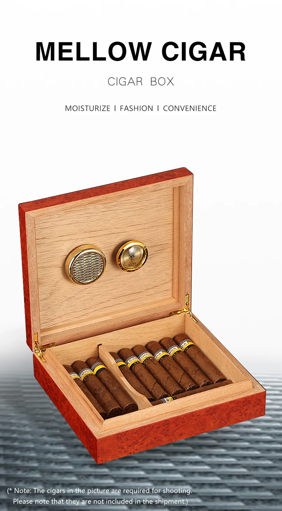 GALINER Classic Cigar Humidor Box Cedar Wood Case W/ Magnets Hygrometer Humidifier For Cigars Travel Humidor