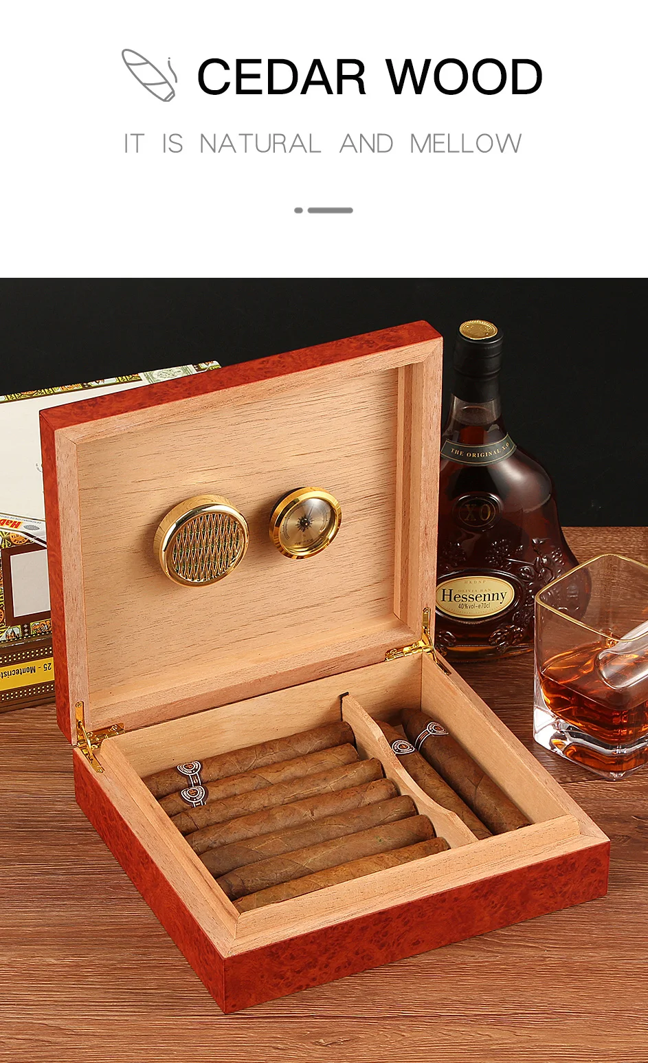 GALINER Classic Cigar Humidor Box Cedar Wood Case W/ Magnets Hygrometer Humidifier For Cigars Travel Humidor