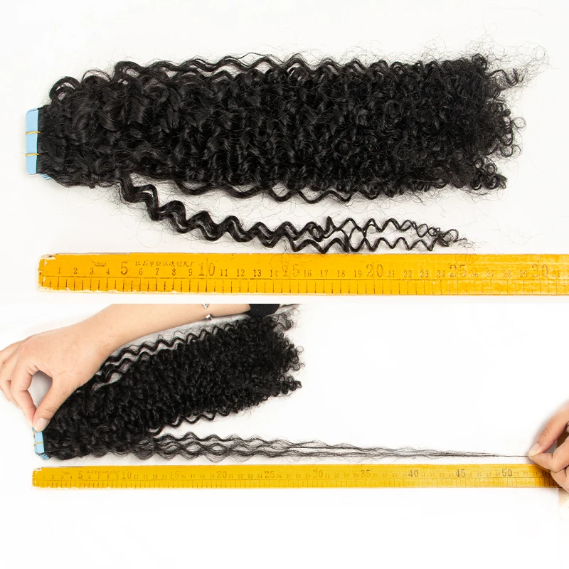 MRS HAIR Tape In Hair Extensions Deep Curly Human Hair Skin Weft Kinky Curly Tape Hair 12-24inch Natural Black Remy 20pcs/Pack