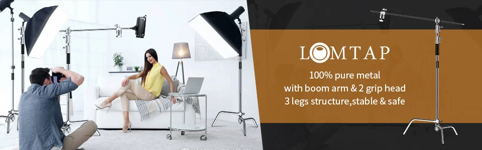 C-Stand Photography Stand Stainless Steel with Hold Arm and Grip Head Upgraded Max Height 260cm with One Adjustable Magical Leg
