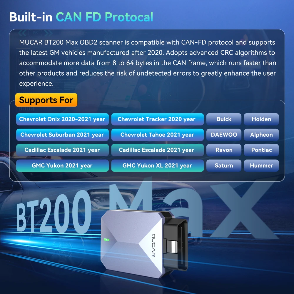 MUCAR BT200 MAX OBD2 Scanner Support ELM327 CANFD Protocol Full System Diagnostic Tools 15 Reset Lifetime Free Update Scan Tool
