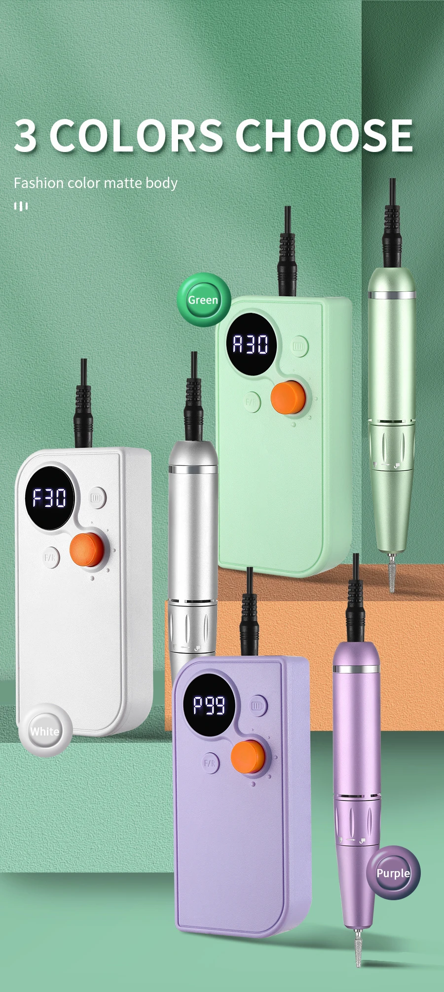 40000/35000RPM Portable Electric Nail Drill Machine With LCD Display Nails Sander For Acrylic Gel Polish Rechargeable Nail Tool