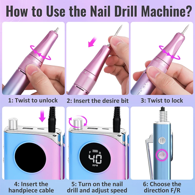 40000/35000RPM Portable Electric Nail Drill Machine With LCD Display Nails Sander For Acrylic Gel Polish Rechargeable Nail Tool