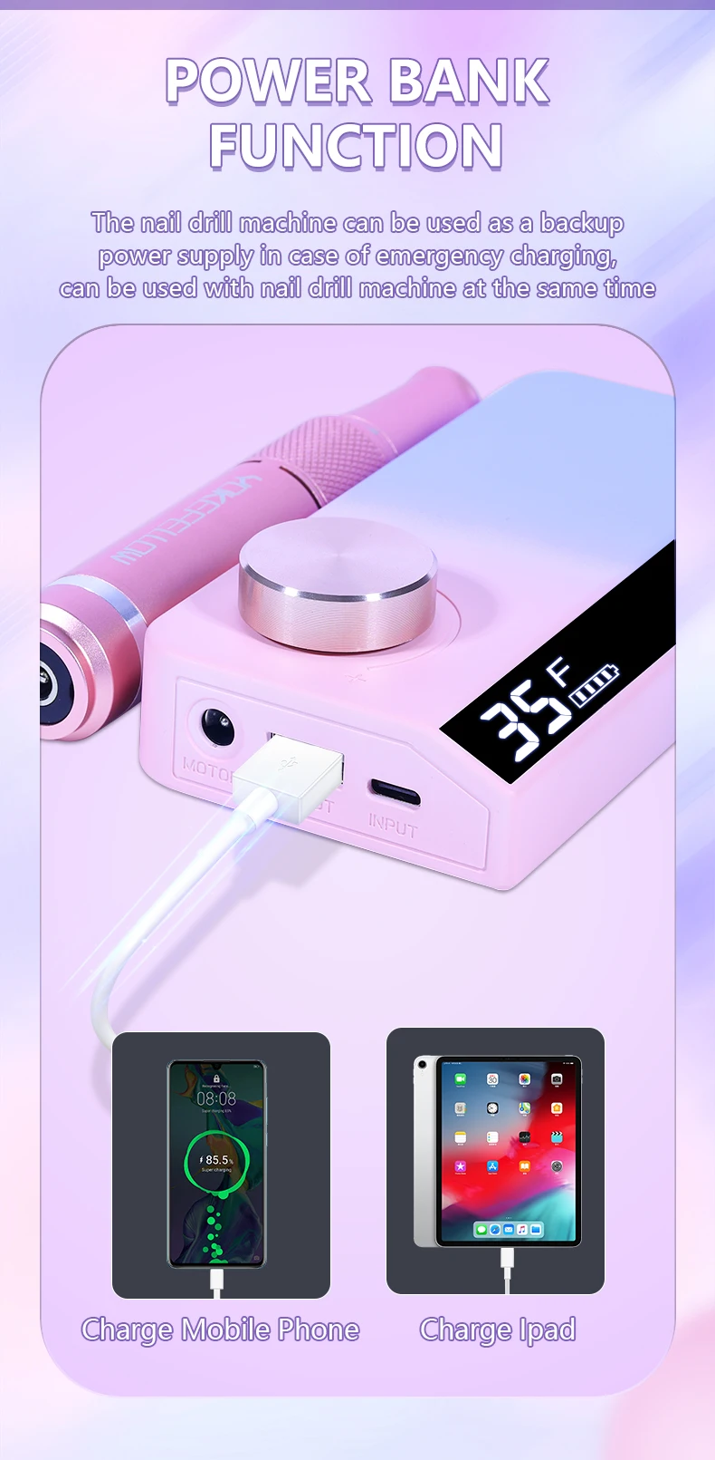 40000/35000RPM Portable Electric Nail Drill Machine With LCD Display Nails Sander For Acrylic Gel Polish Rechargeable Nail Tool