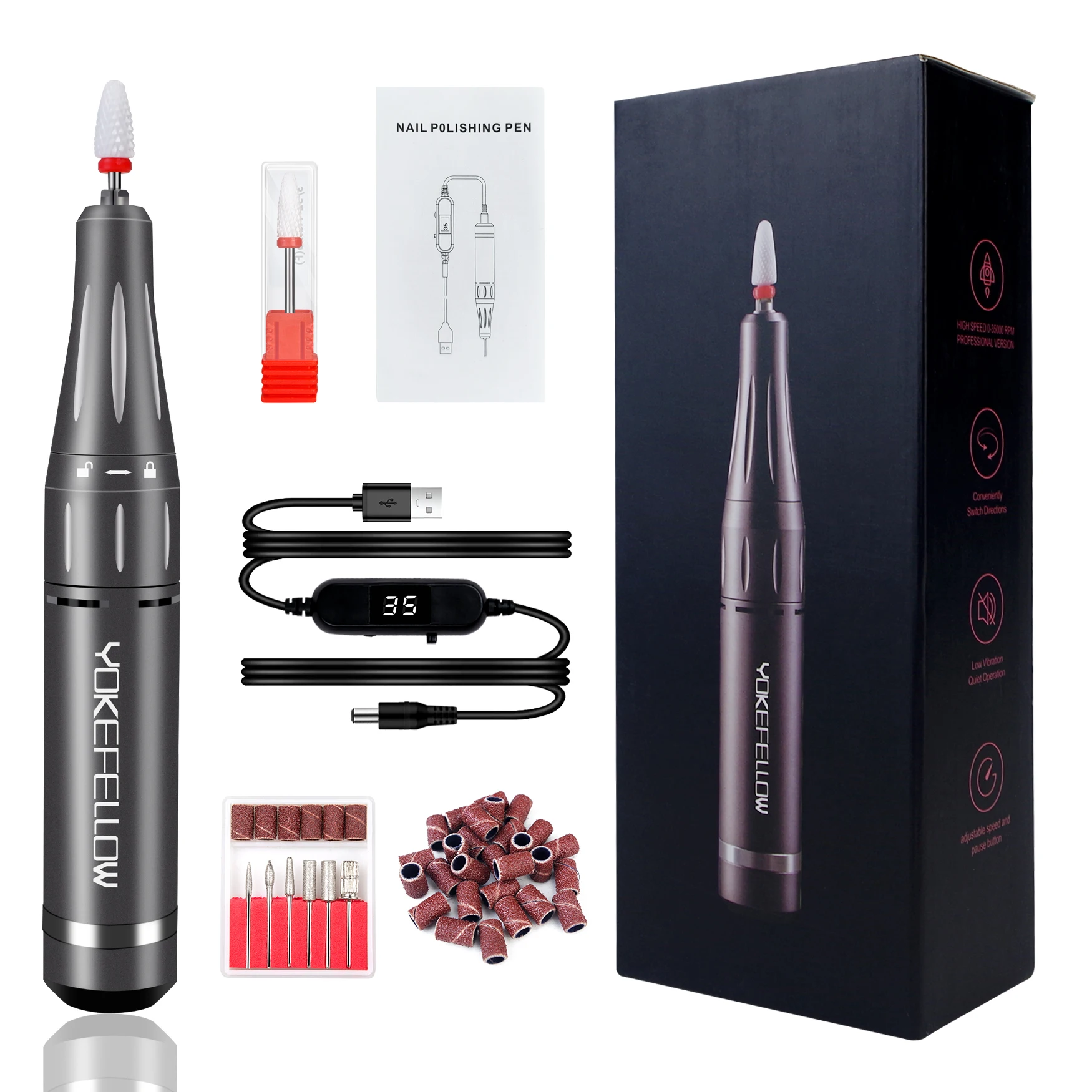 40000/35000RPM Portable Electric Nail Drill Machine With LCD Display Nails Sander For Acrylic Gel Polish Rechargeable Nail Tool