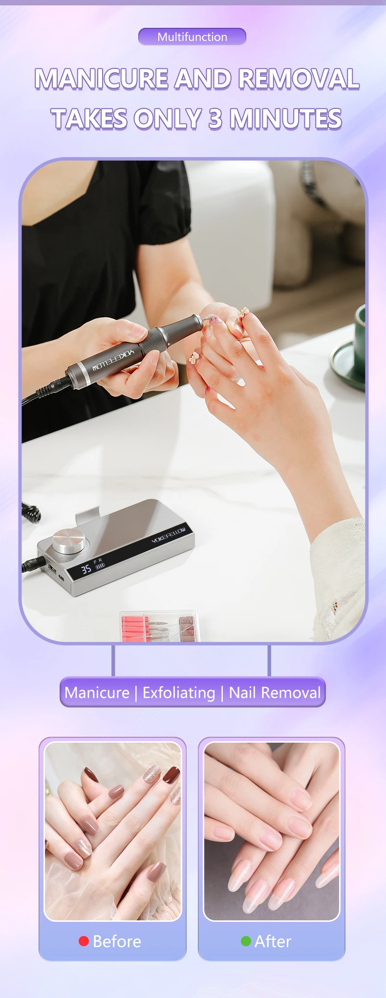 40000/35000RPM Portable Electric Nail Drill Machine With LCD Display Nails Sander For Acrylic Gel Polish Rechargeable Nail Tool