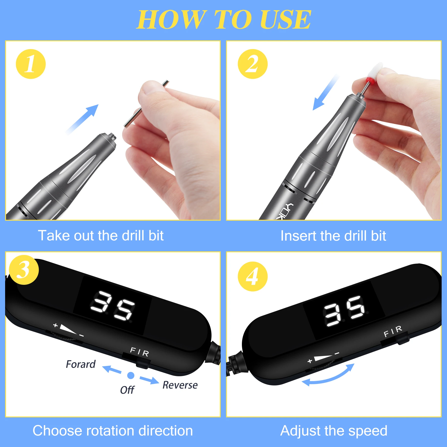 40000/35000RPM Portable Electric Nail Drill Machine With LCD Display Nails Sander For Acrylic Gel Polish Rechargeable Nail Tool