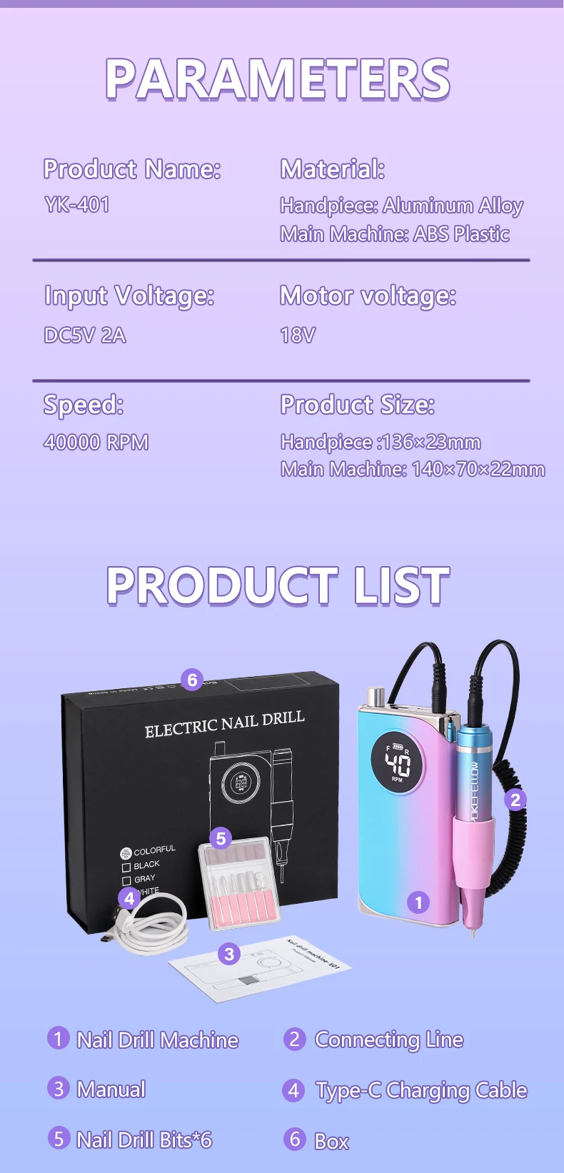 40000/35000RPM Portable Electric Nail Drill Machine With LCD Display Nails Sander For Acrylic Gel Polish Rechargeable Nail Tool