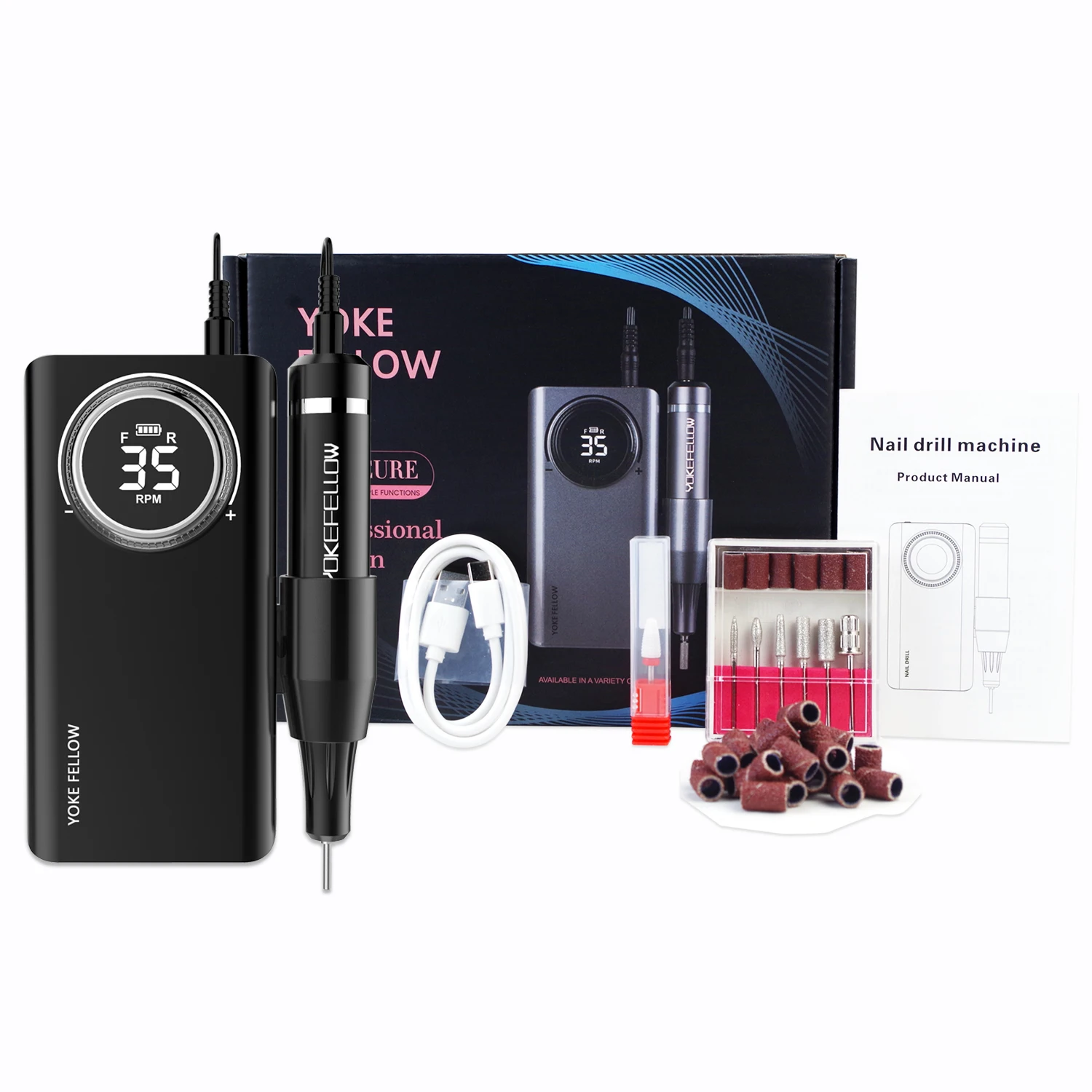 40000/35000RPM Portable Electric Nail Drill Machine With LCD Display Nails Sander For Acrylic Gel Polish Rechargeable Nail Tool