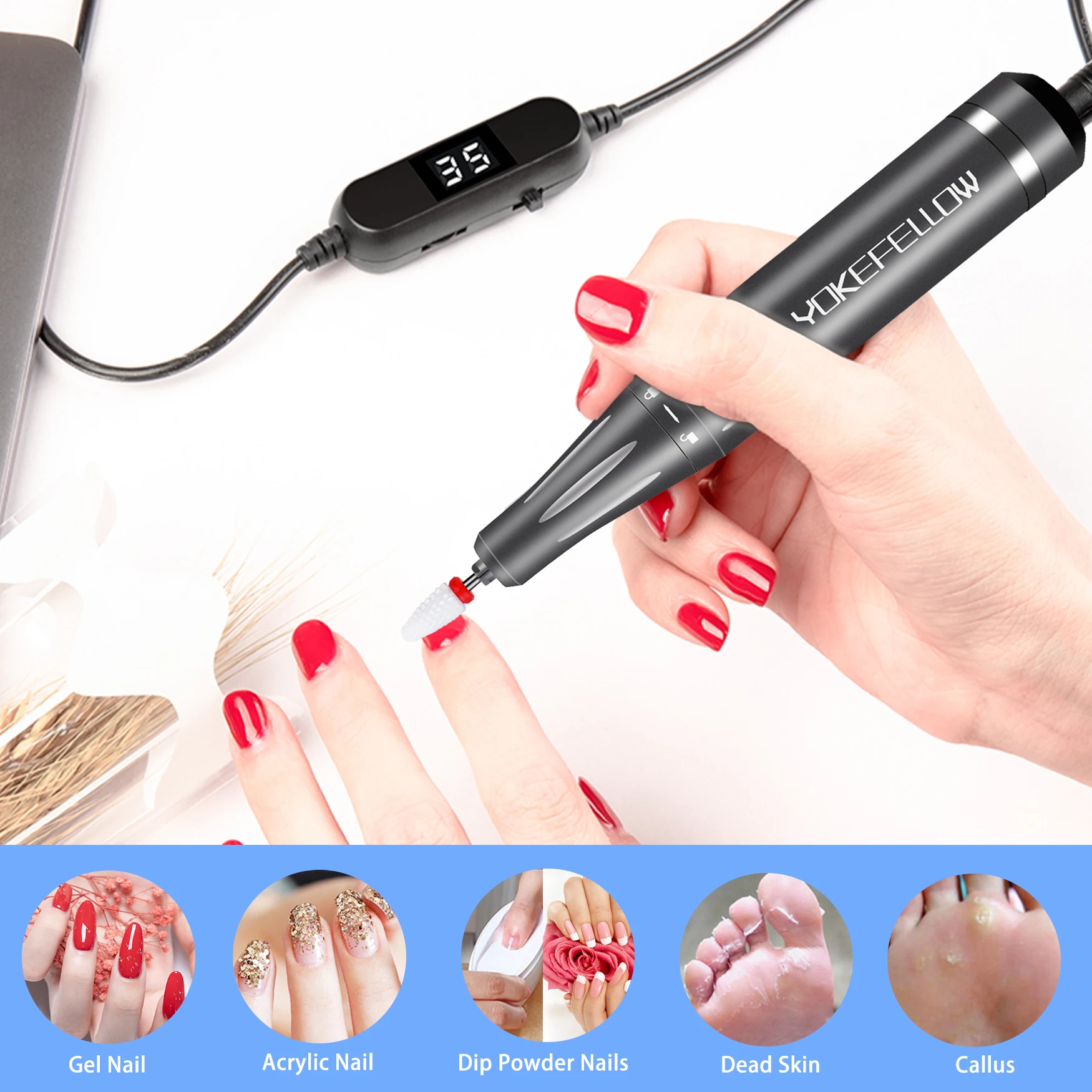 40000/35000RPM Portable Electric Nail Drill Machine With LCD Display Nails Sander For Acrylic Gel Polish Rechargeable Nail Tool