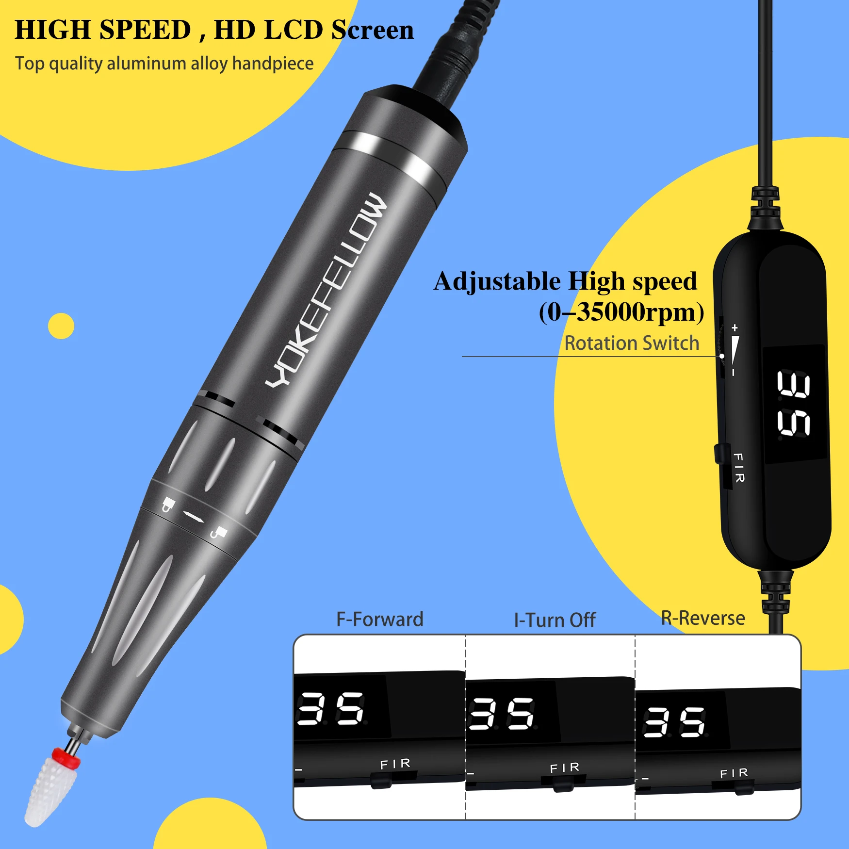 40000/35000RPM Portable Electric Nail Drill Machine With LCD Display Nails Sander For Acrylic Gel Polish Rechargeable Nail Tool