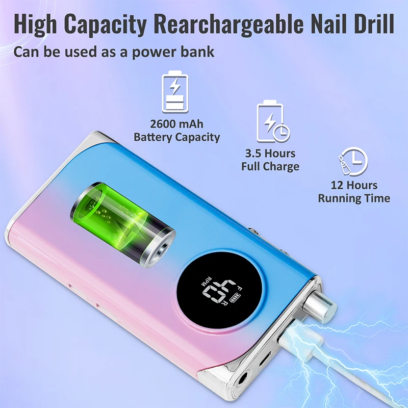 40000/35000RPM Portable Electric Nail Drill Machine With LCD Display Nails Sander For Acrylic Gel Polish Rechargeable Nail Tool