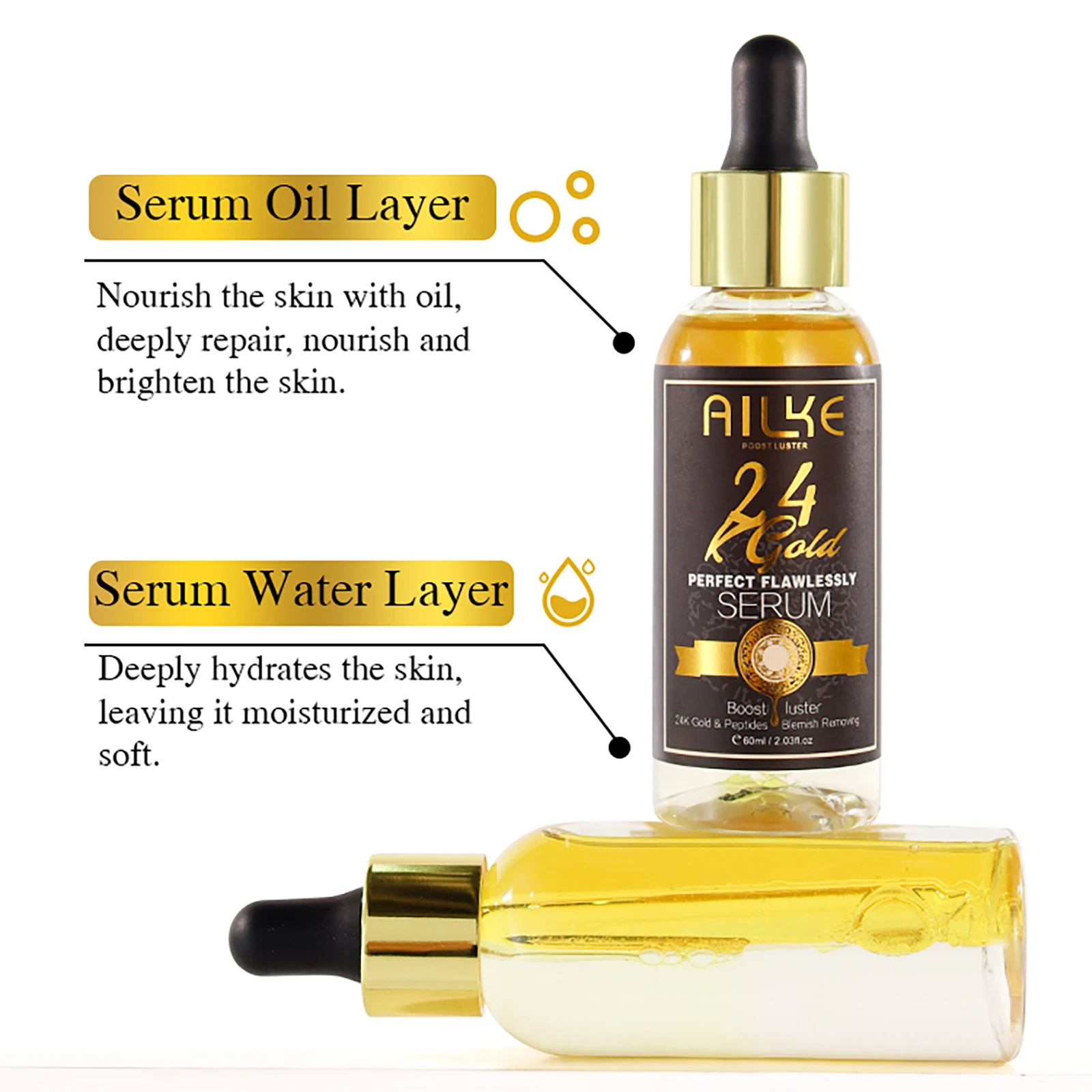 AILKE 24K Whitening Skin Set, Lightening, Remove Black Spots, Melanin, Stains, Even Skin Tone, Moisturizing, for All Skin Types