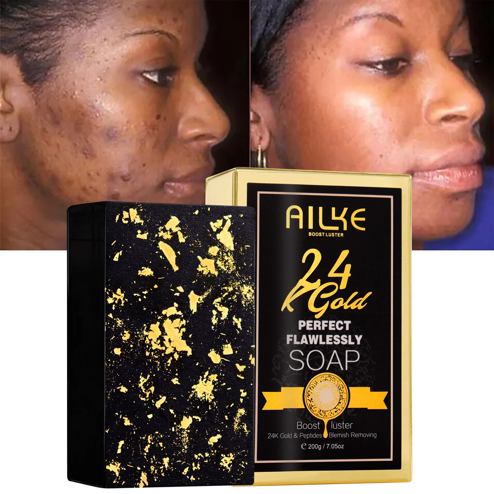 AILKE 24K Whitening Skin Set, Lightening, Remove Black Spots, Melanin, Stains, Even Skin Tone, Moisturizing, for All Skin Types