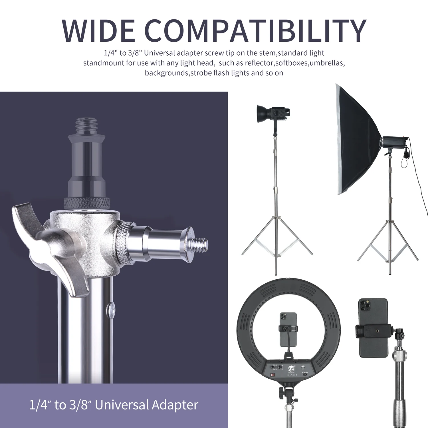SH 290cm Aluminum Alloy Light Stand for Camera Ring Light Live Youtube Cellphone Video and Apply to Photography Softbox Fixed