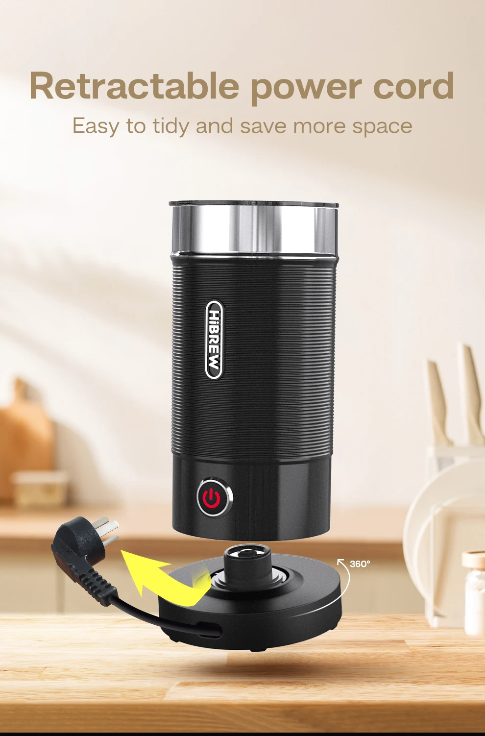 HiBREW Electric Milk Frother Frothing Foamer Chocolate Mixer Cold/Hot Latte Cappuccino fully automatic Milk Warmer Cool M1A