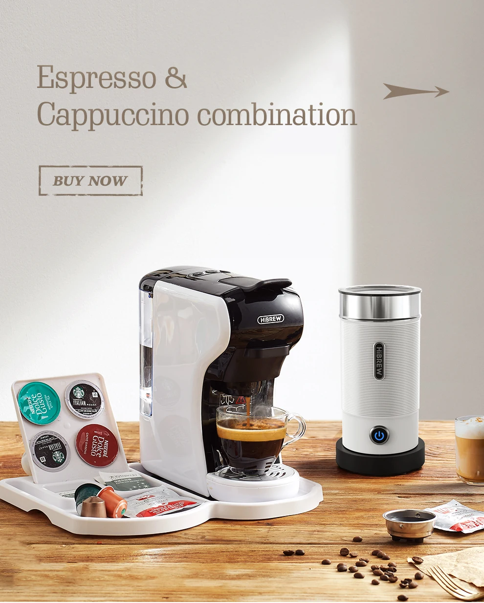 HiBREW Electric Milk Frother Frothing Foamer Chocolate Mixer Cold/Hot Latte Cappuccino fully automatic Milk Warmer Cool M1A