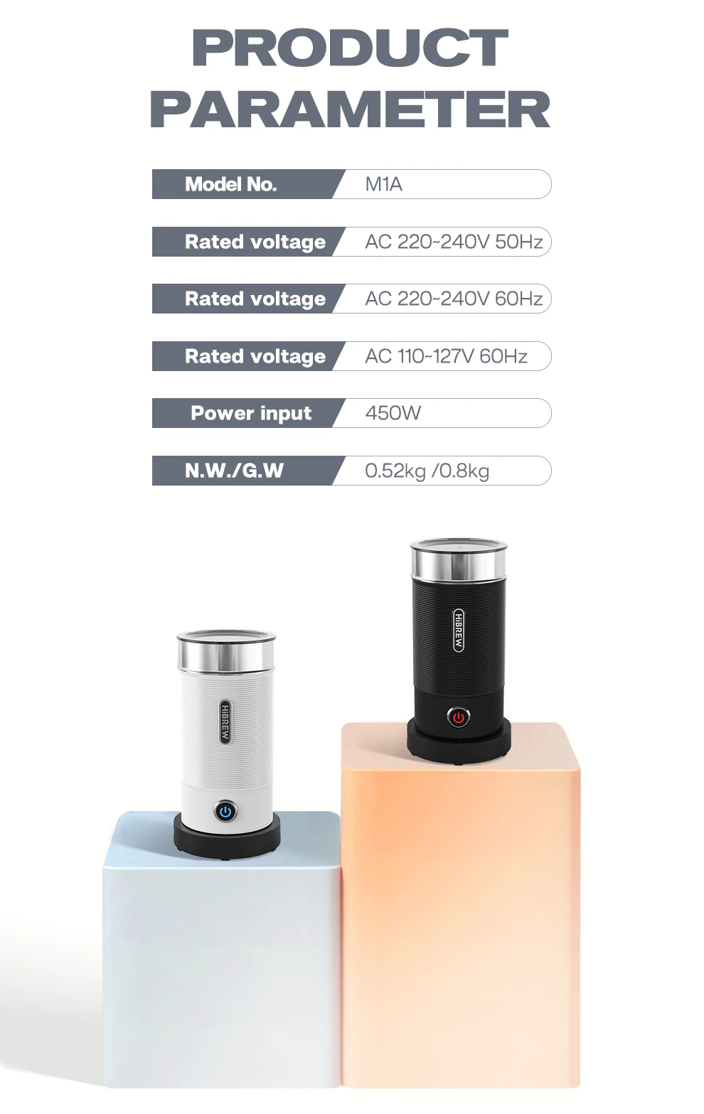 HiBREW Electric Milk Frother Frothing Foamer Chocolate Mixer Cold/Hot Latte Cappuccino fully automatic Milk Warmer Cool M1A