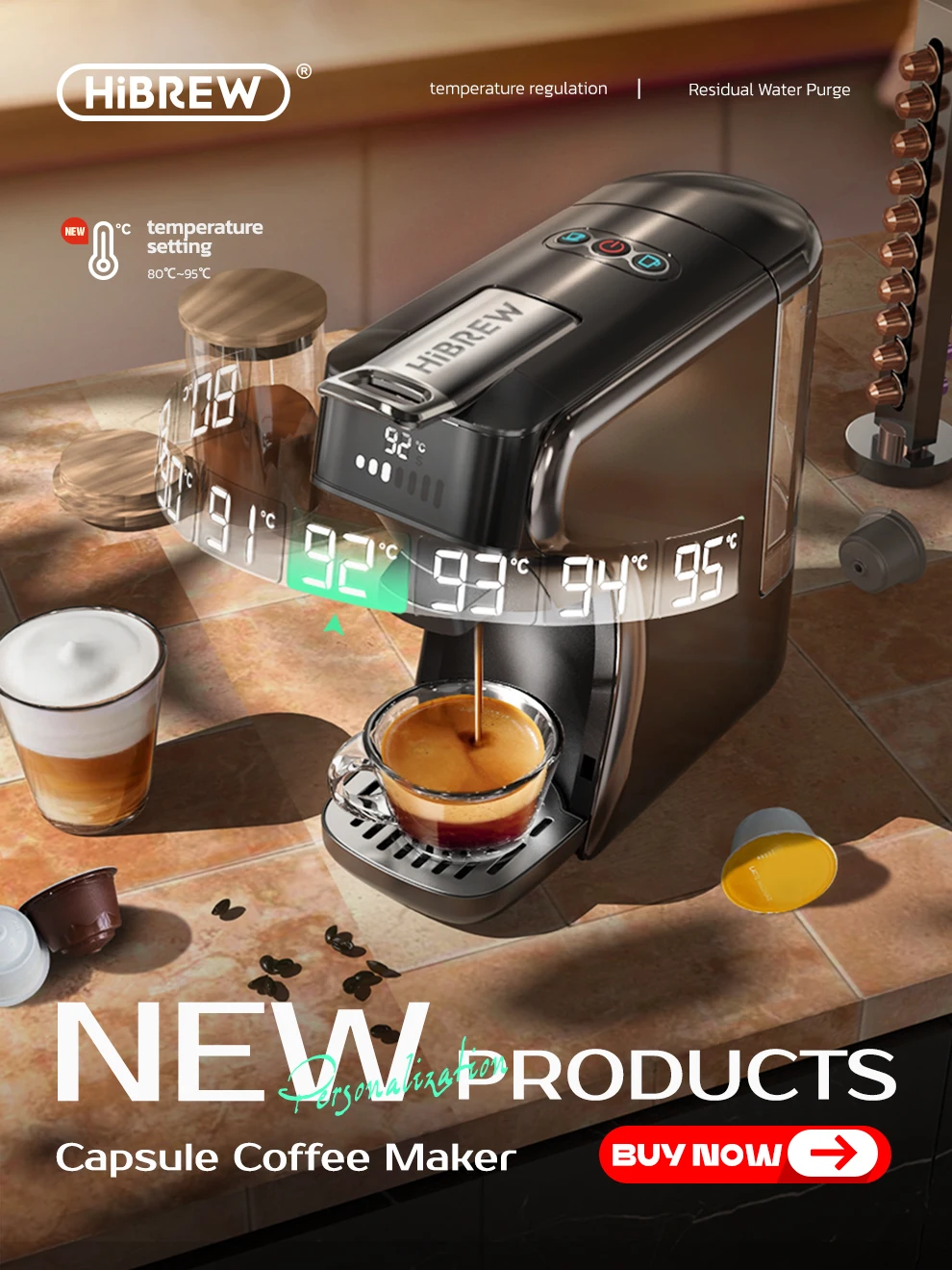 HiBREW Electric Milk Frother Frothing Foamer Chocolate Mixer Cold/Hot Latte Cappuccino fully automatic Milk Warmer Cool M1A