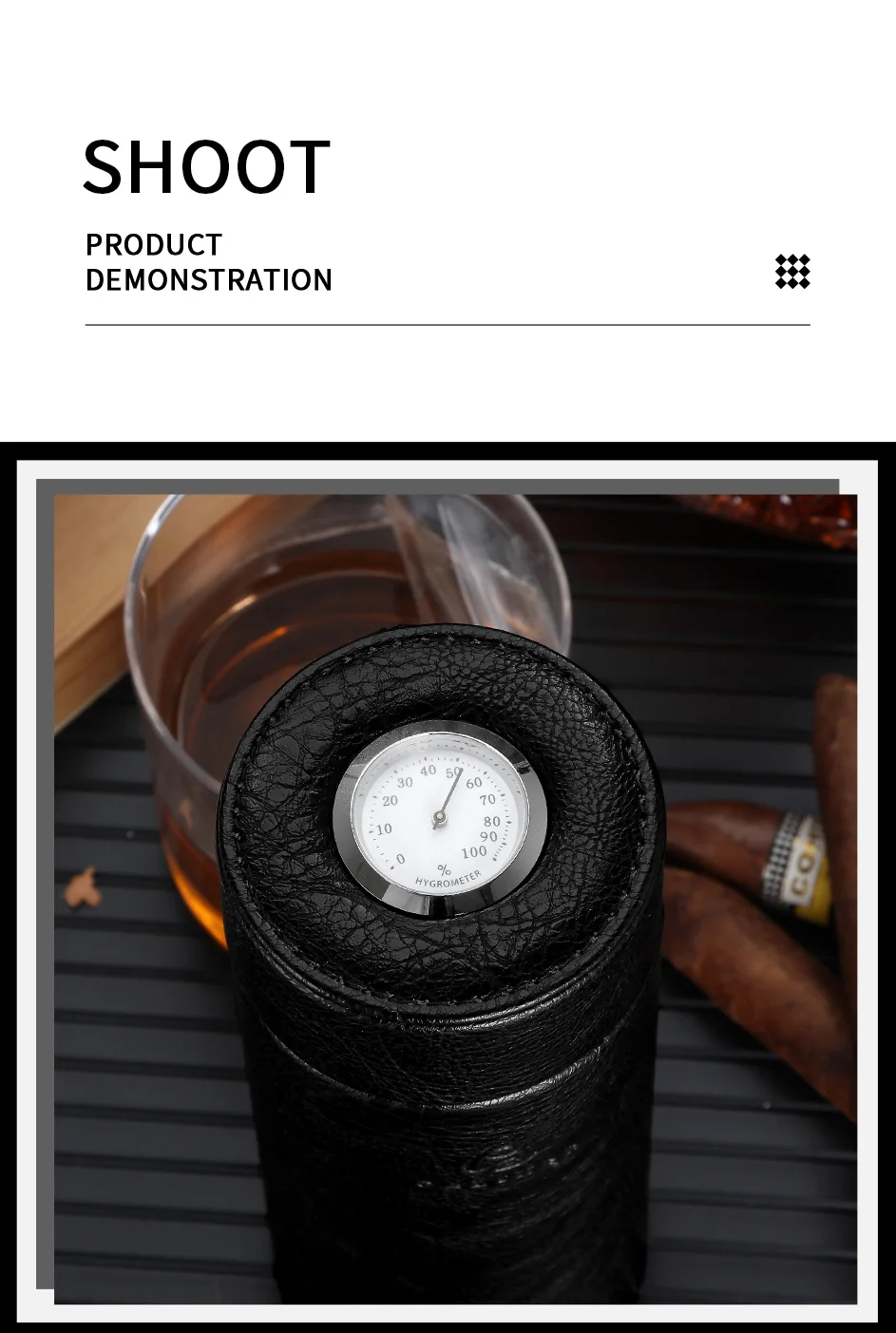 Leather Cigar Tube Jar Portable Cedar Wood Humidor Box Cigar Case W/ Humidifer Hygrometer Fit 5 Cigars Humidor