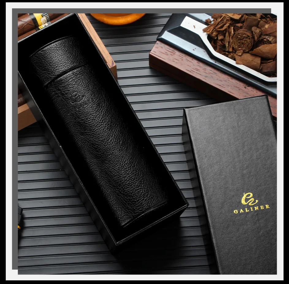 Leather Cigar Tube Jar Portable Cedar Wood Humidor Box Cigar Case W/ Humidifer Hygrometer Fit 5 Cigars Humidor