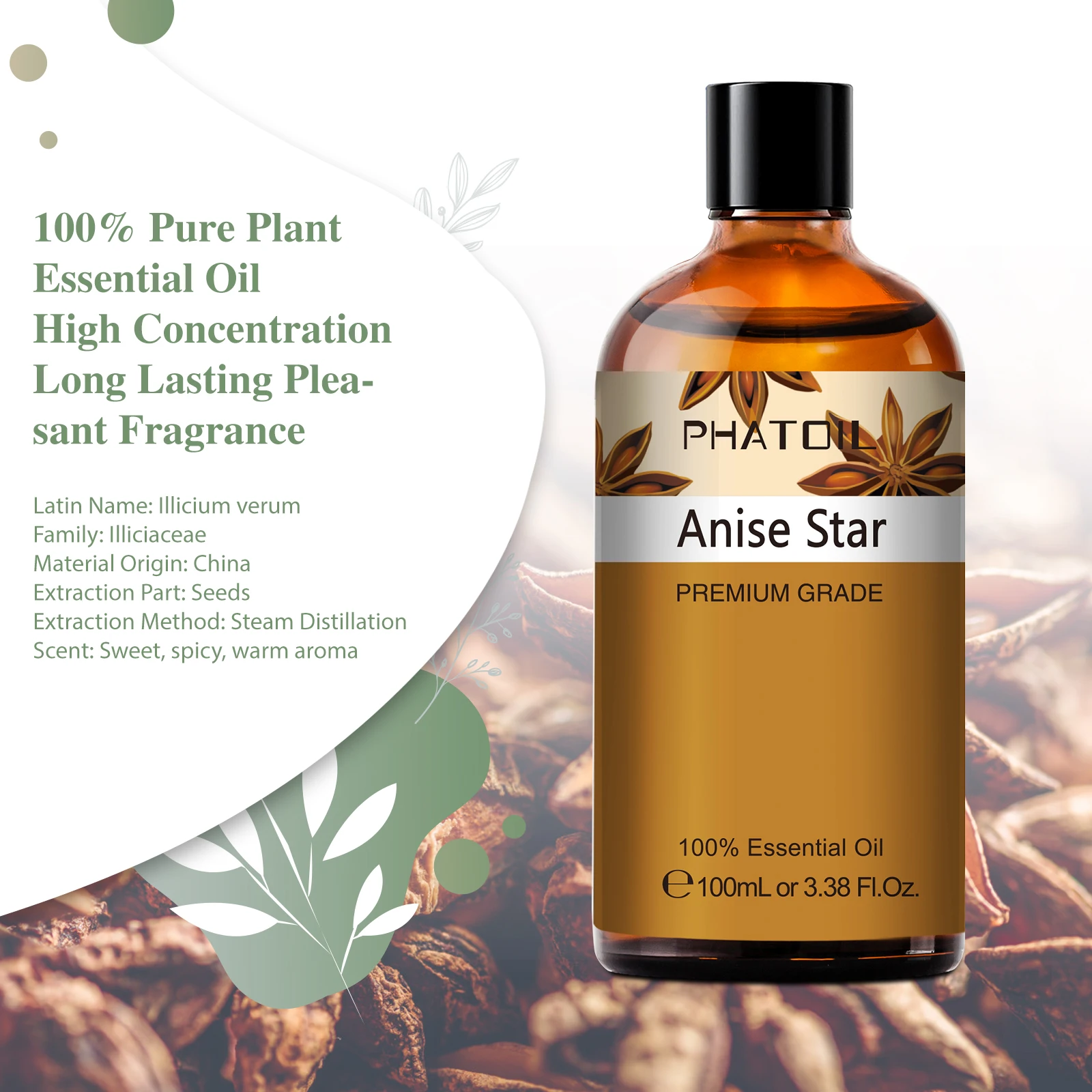PHATOIL 100ML Copaiba Pure Essential Oils Helichrysum Neroli Australian Tea Tree Lemon Eucalyptus Turmeric Oregano Spearmint Oil