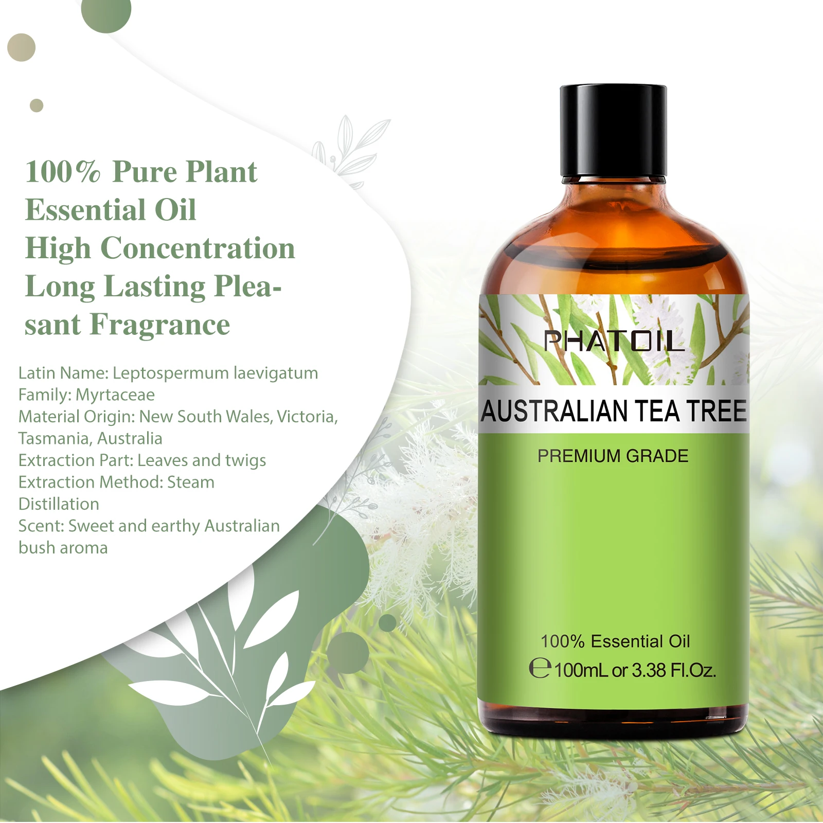 PHATOIL 100ML Copaiba Pure Essential Oils Helichrysum Neroli Australian Tea Tree Lemon Eucalyptus Turmeric Oregano Spearmint Oil