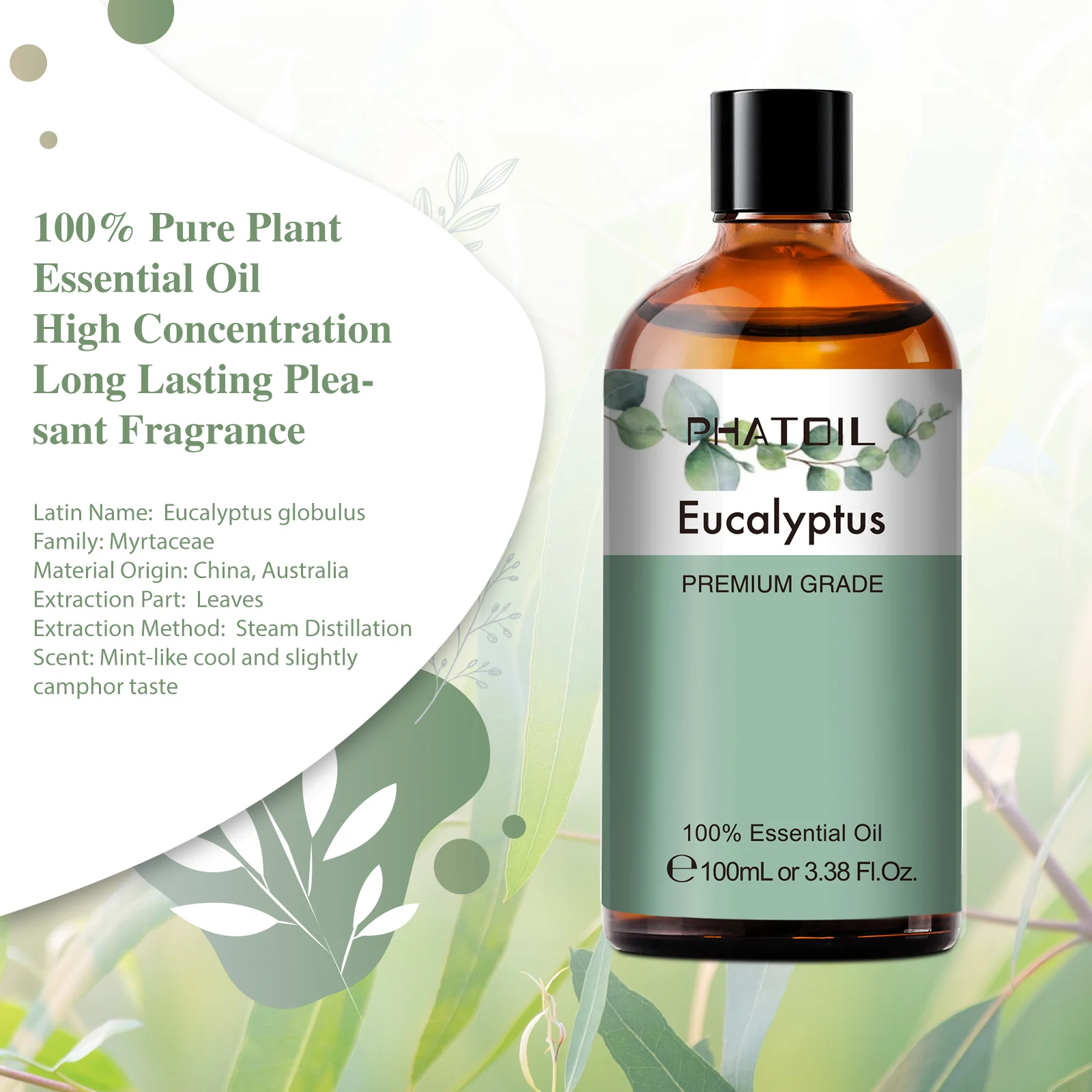 PHATOIL 100ML Copaiba Pure Essential Oils Helichrysum Neroli Australian Tea Tree Lemon Eucalyptus Turmeric Oregano Spearmint Oil