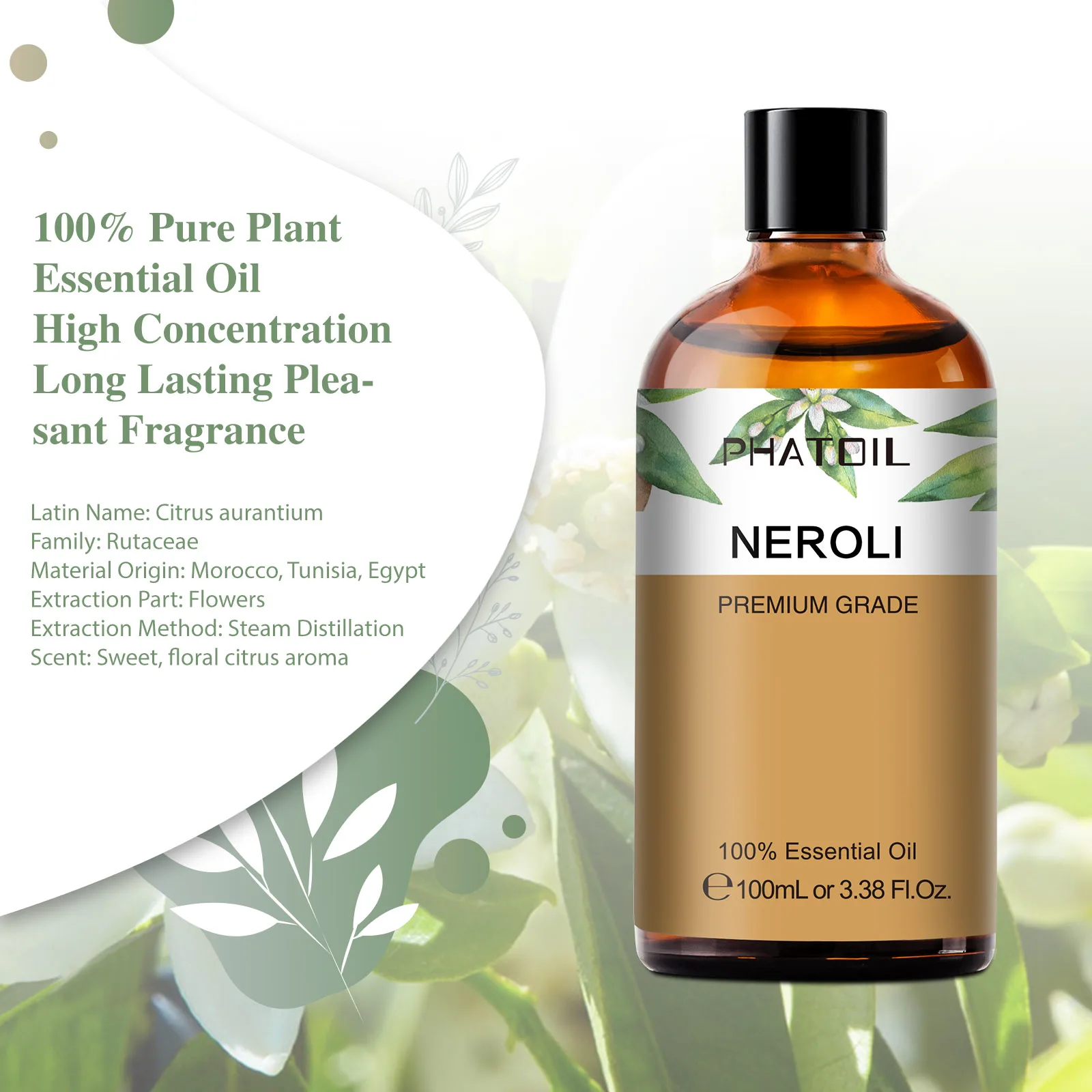 PHATOIL 100ML Copaiba Pure Essential Oils Helichrysum Neroli Australian Tea Tree Lemon Eucalyptus Turmeric Oregano Spearmint Oil