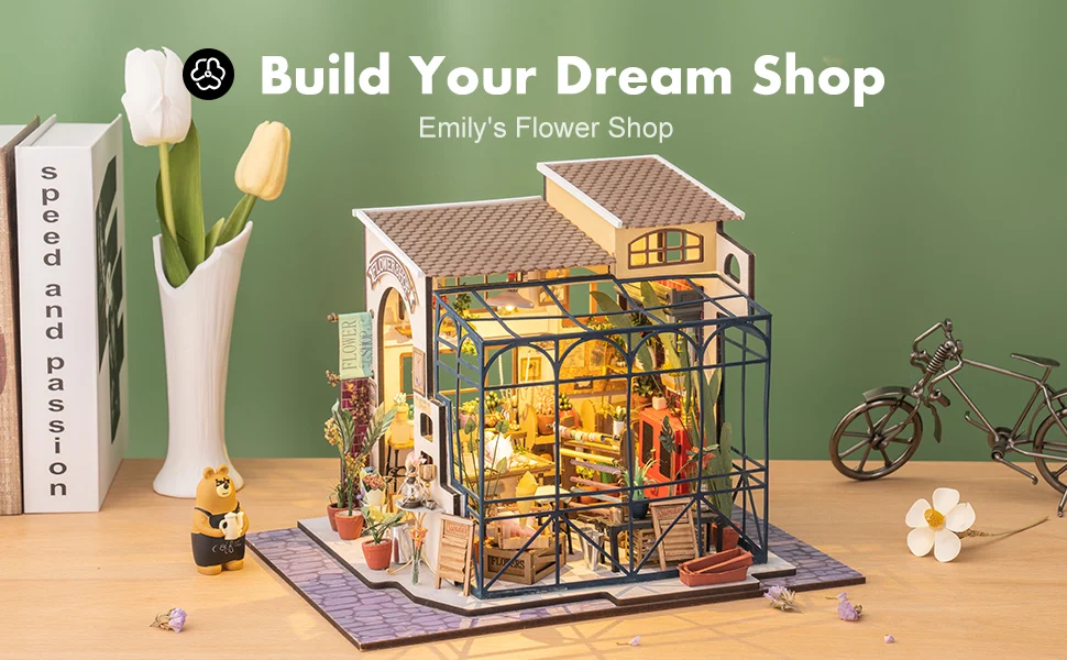 Rolife DIY Dollhouse Kit Mini House with Furnitures Accessories 1:24 Scale Craft Kit Emily's Flower Shop
