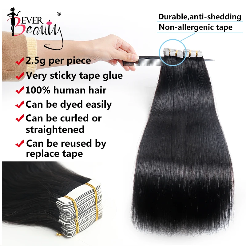 Straight Tape In Hair Extensions Human Hair Skin Weft Extension Invisible Tape Ins Brazilian Tapes In Extensions Virgin Hair For