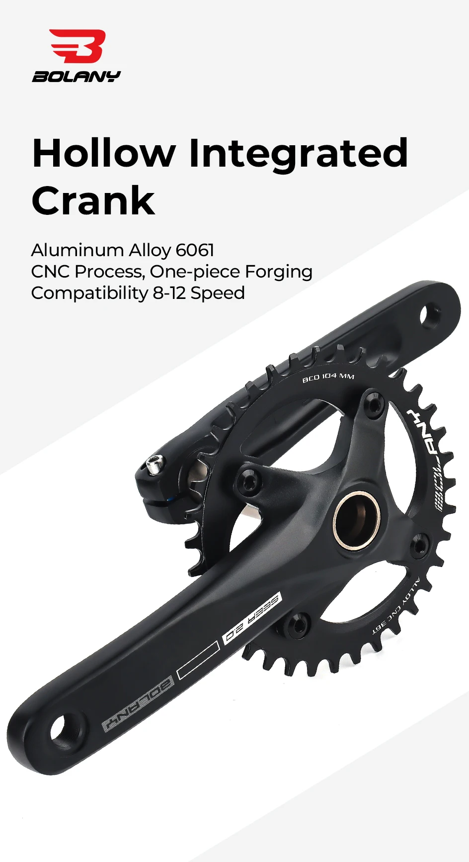 BOLANY Bicycle Crankset 170mm 104BCD Mountain Bike Double Disc Crank with Bottom Bracket 34T 36T 38T Aluminum Alloy Bike Cranks