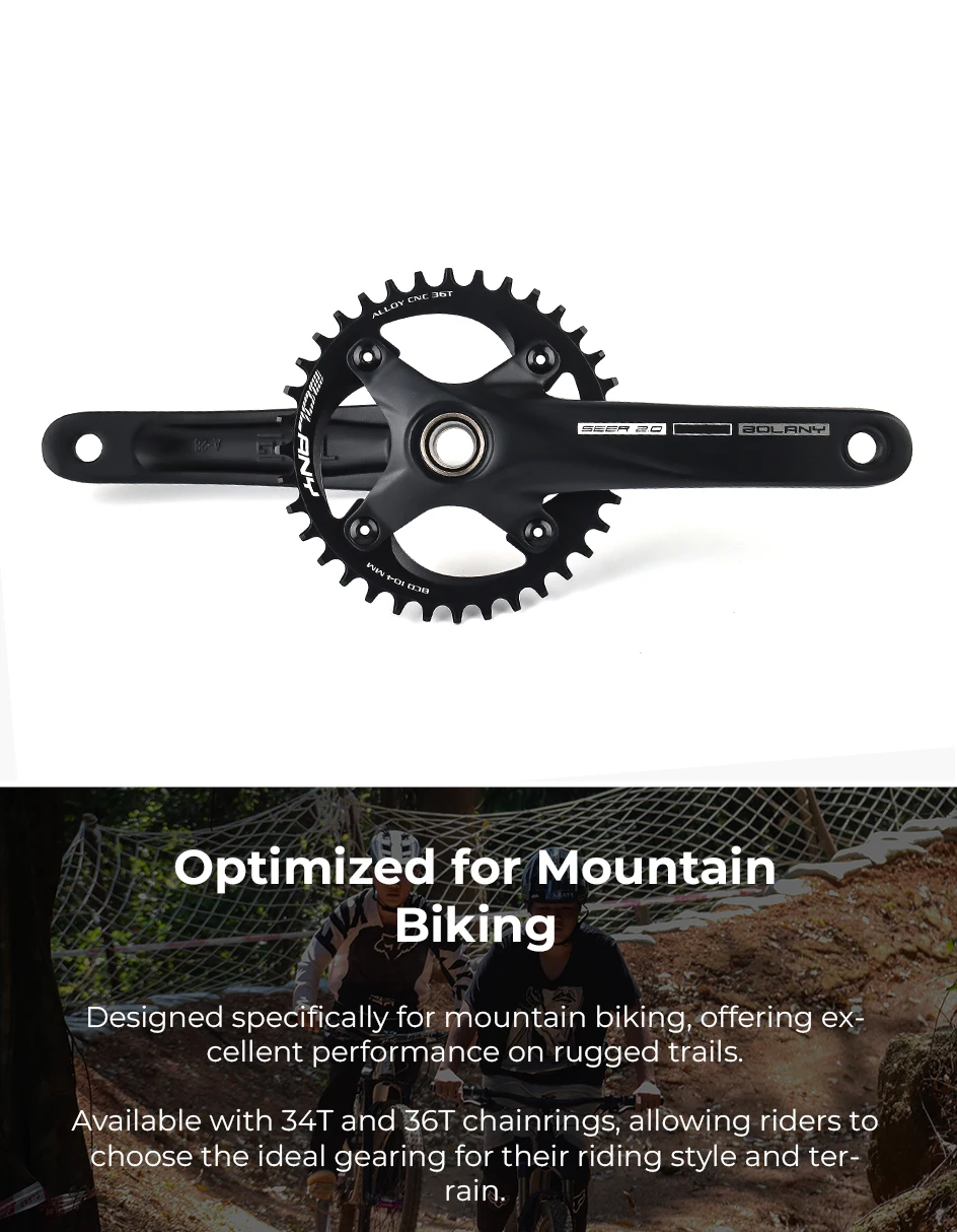 BOLANY Bicycle Crankset 170mm 104BCD Mountain Bike Double Disc Crank with Bottom Bracket 34T 36T 38T Aluminum Alloy Bike Cranks
