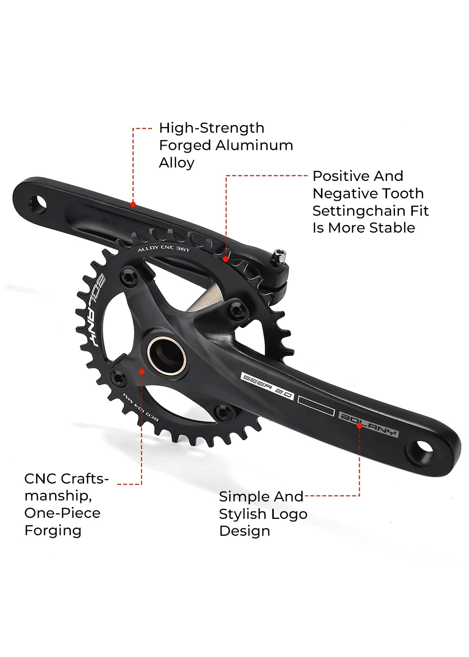 BOLANY Bicycle Crankset 170mm 104BCD Mountain Bike Double Disc Crank with Bottom Bracket 34T 36T 38T Aluminum Alloy Bike Cranks