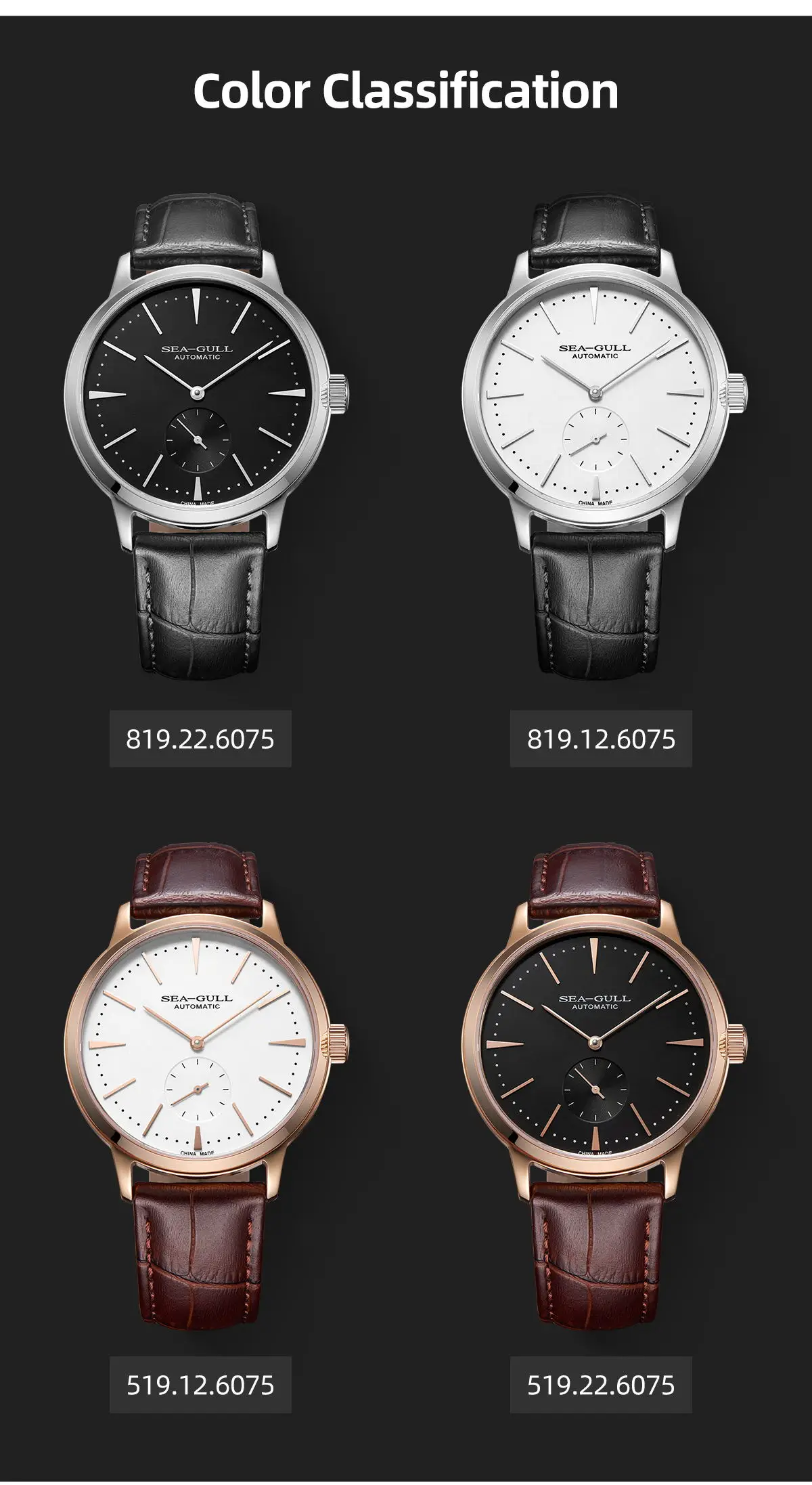 2025 Seagull Business Watch Men's Mechanical Wristwatches 50m Waterproof Leather Valentine Male Watches relogio masculino 6075