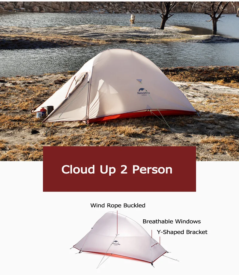 Naturehike Cloud Up 2 Person Tent Outdoor Camping Tent Ultralight 2 Person 20D Tent Free Standing Hiking Travel Backpacking Tent