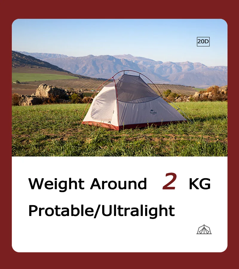 Naturehike Cloud Up 2 Person Tent Outdoor Camping Tent Ultralight 2 Person 20D Tent Free Standing Hiking Travel Backpacking Tent