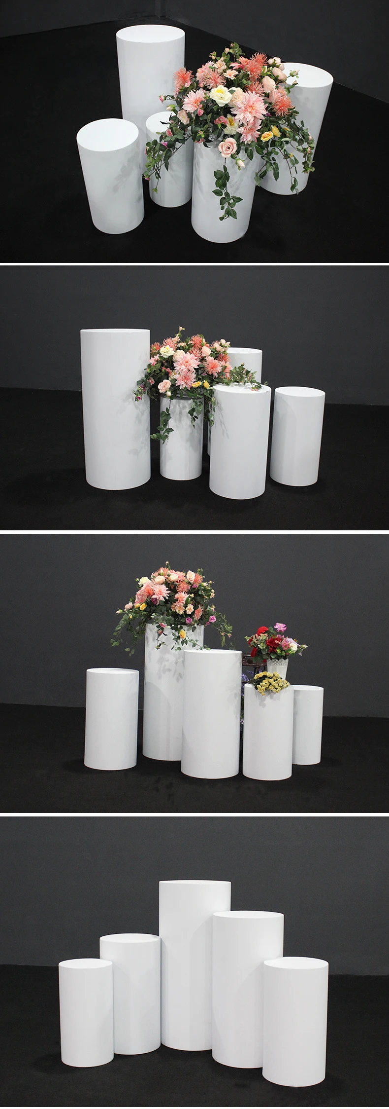 Hot 3/5pcs Round Cylinder Pedestal Display White Gold Art Decor Cake Rack Plinths Pillars for DIY Wedding Decorations Holiday