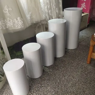 Hot 3/5pcs Round Cylinder Pedestal Display White Gold Art Decor Cake Rack Plinths Pillars for DIY Wedding Decorations Holiday