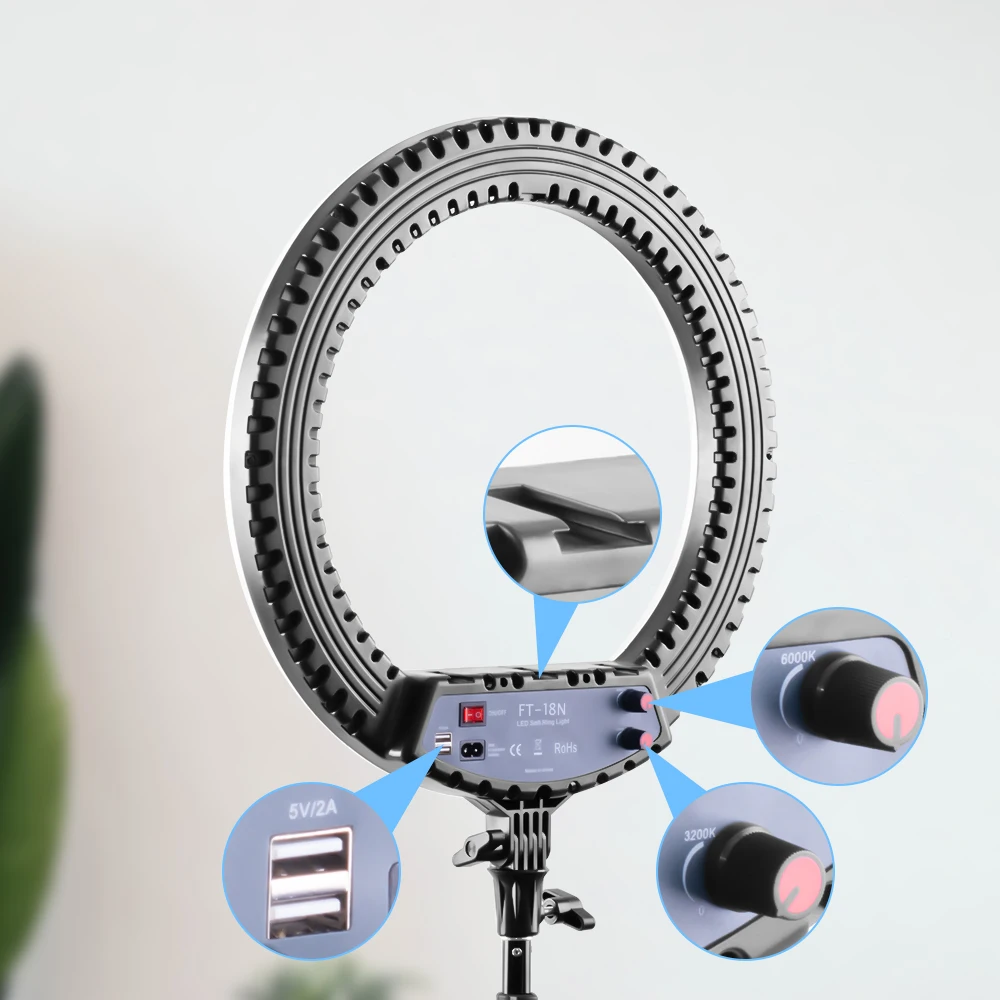 FOSOTO FT-18N Photography Lighting Dimmable Ring Lamp Camera Ring Lamp Led Ringlight With Tripod Stand For Phone Live Streaming