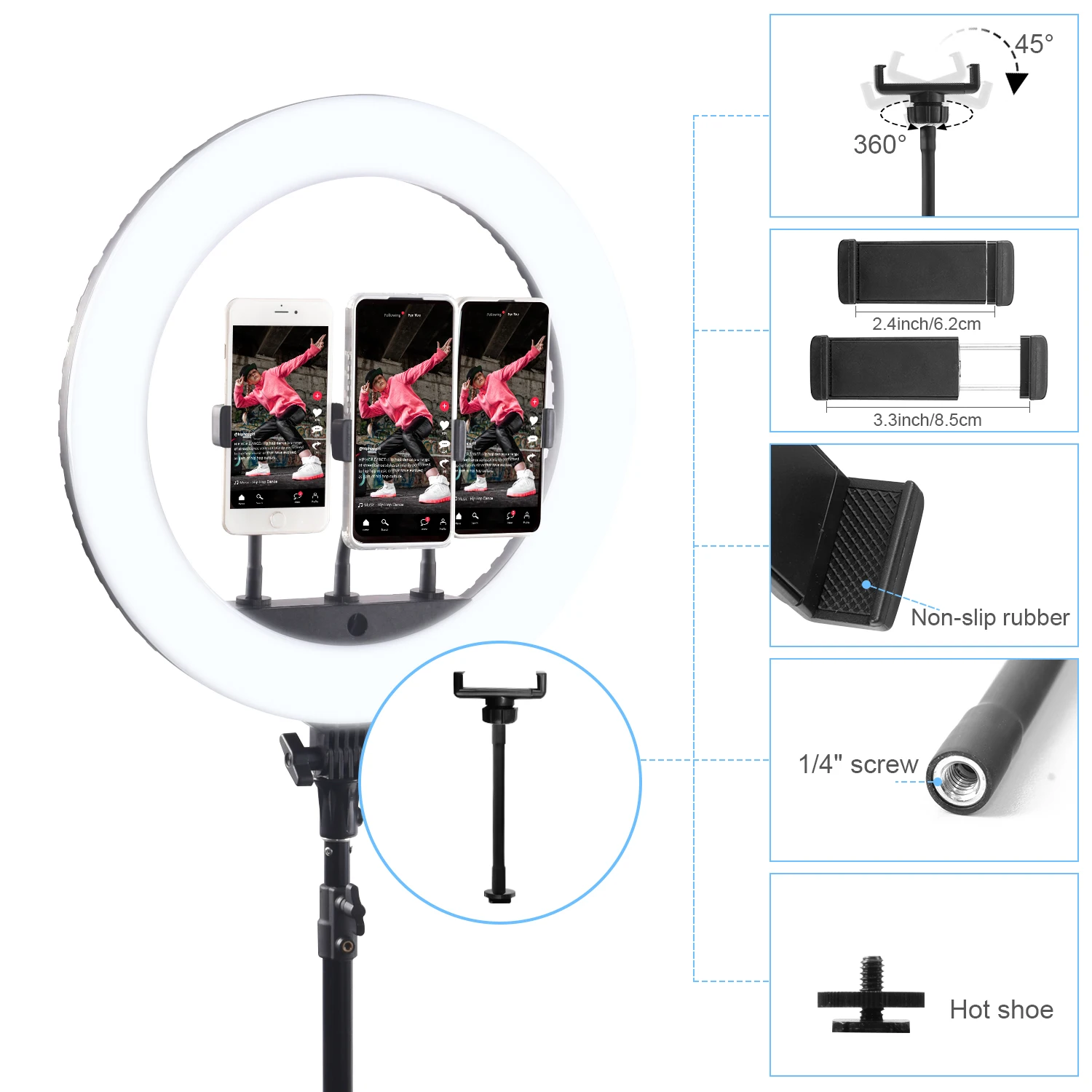 FOSOTO FT-18N Photography Lighting Dimmable Ring Lamp Camera Ring Lamp Led Ringlight With Tripod Stand For Phone Live Streaming