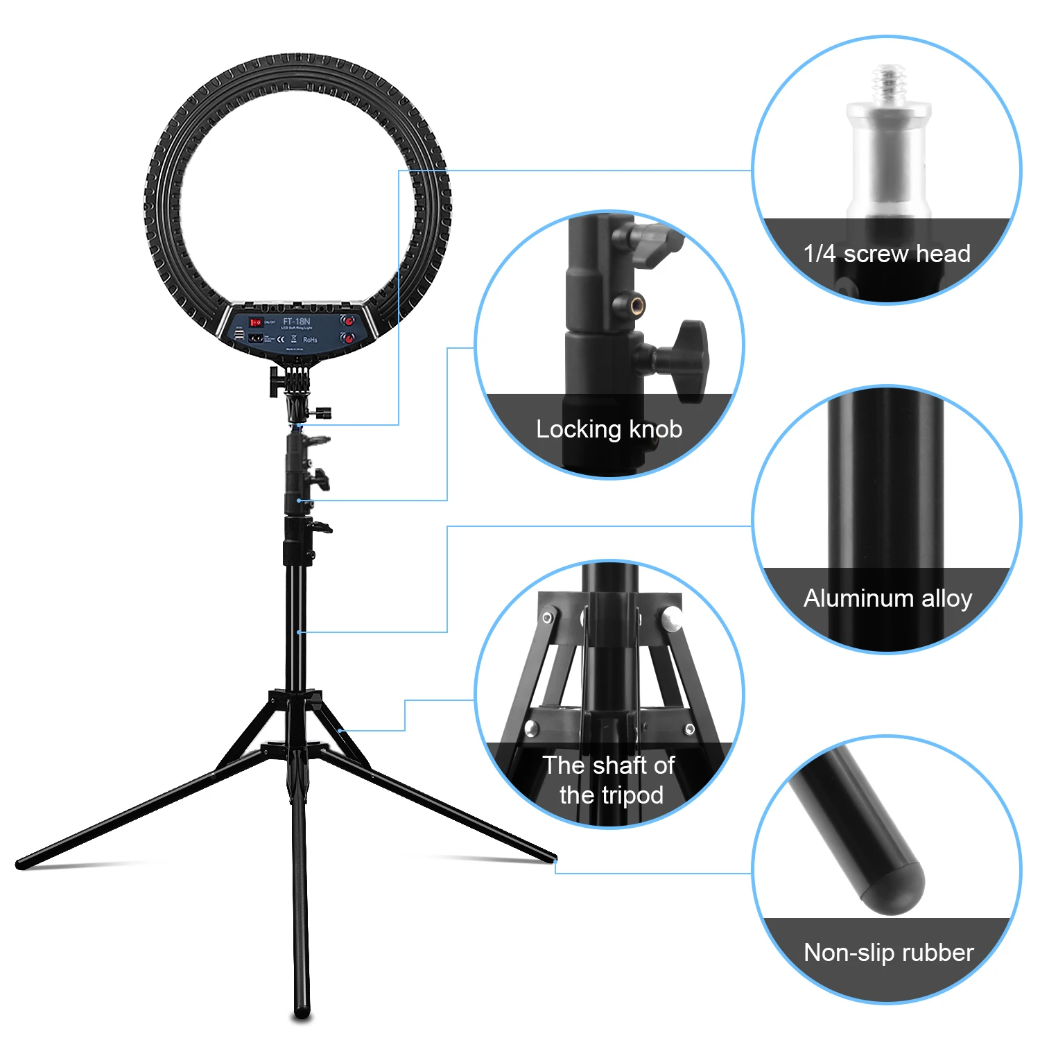 FOSOTO FT-18N Photography Lighting Dimmable Ring Lamp Camera Ring Lamp Led Ringlight With Tripod Stand For Phone Live Streaming
