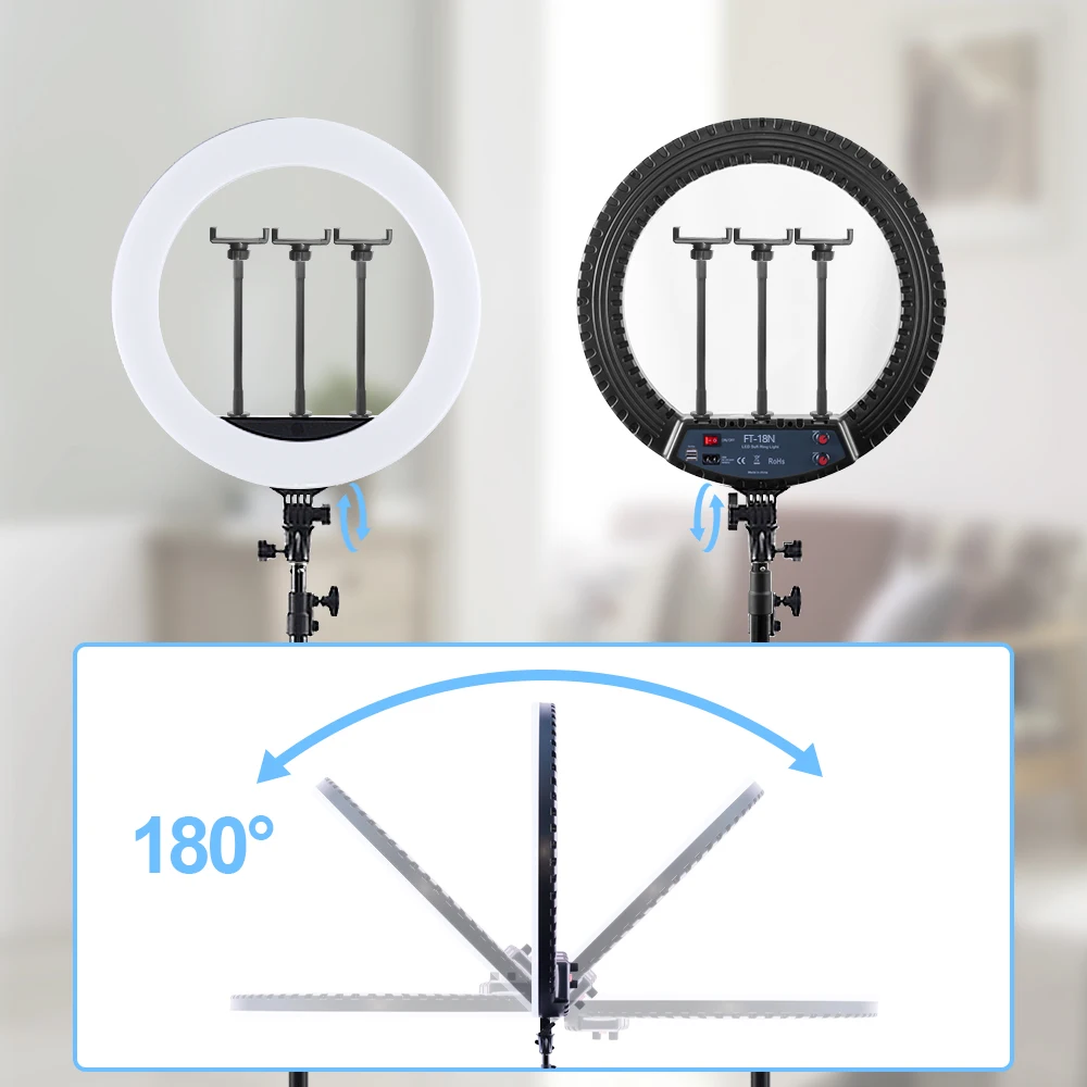FOSOTO FT-18N Photography Lighting Dimmable Ring Lamp Camera Ring Lamp Led Ringlight With Tripod Stand For Phone Live Streaming