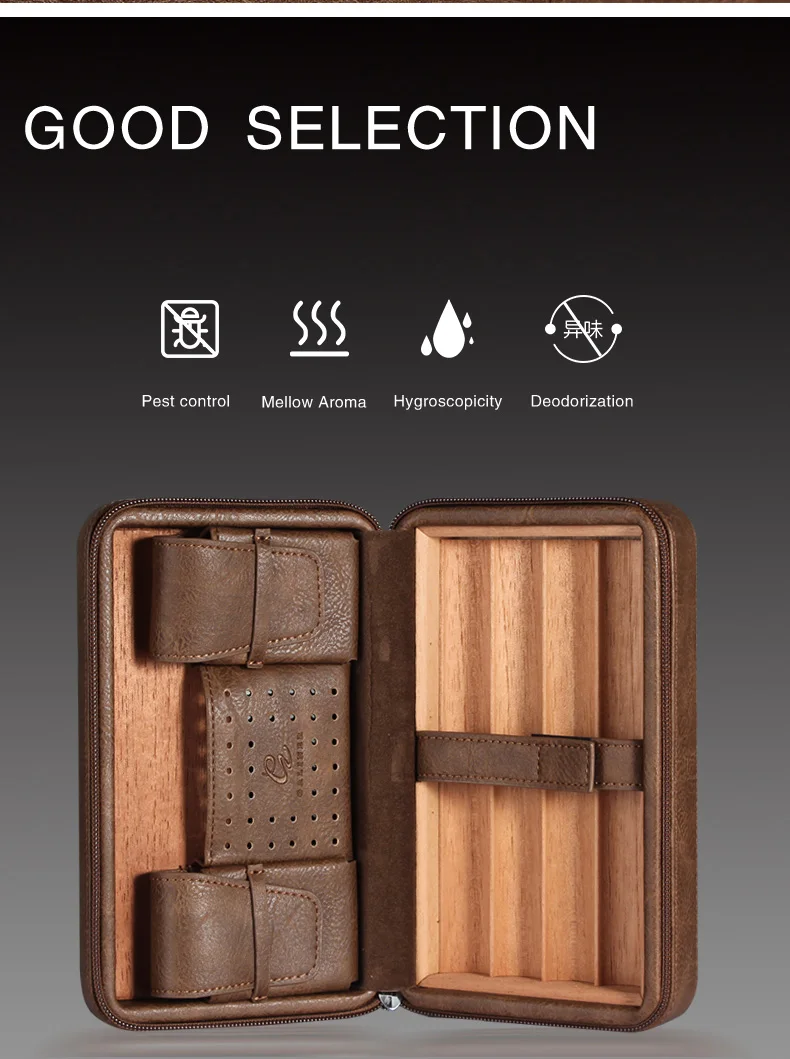 GALINER Cigar Humidor Case Charuto Cedar Wood Leather Travel Humidor Humidifier Set Gift Box (Without Lighter Cutter)