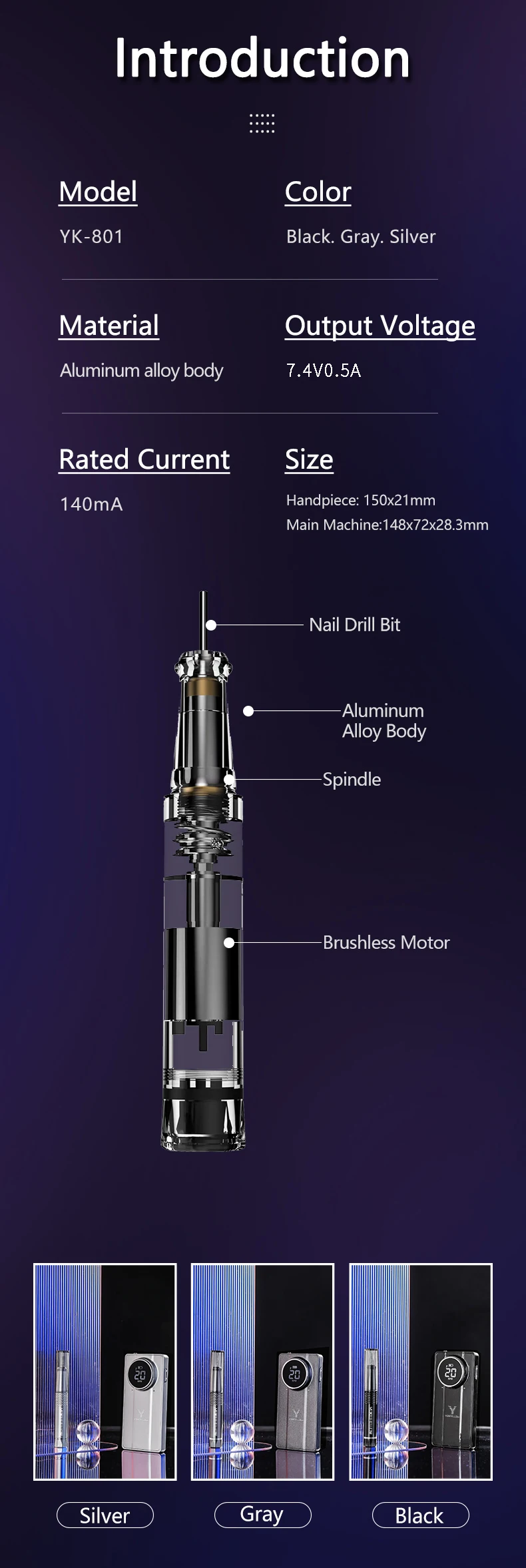 40000RPM Rechargeable Electric Nail Drill Machine Brushless Motor With Memory Function For Nail Art Equipment Manicure Pedicure