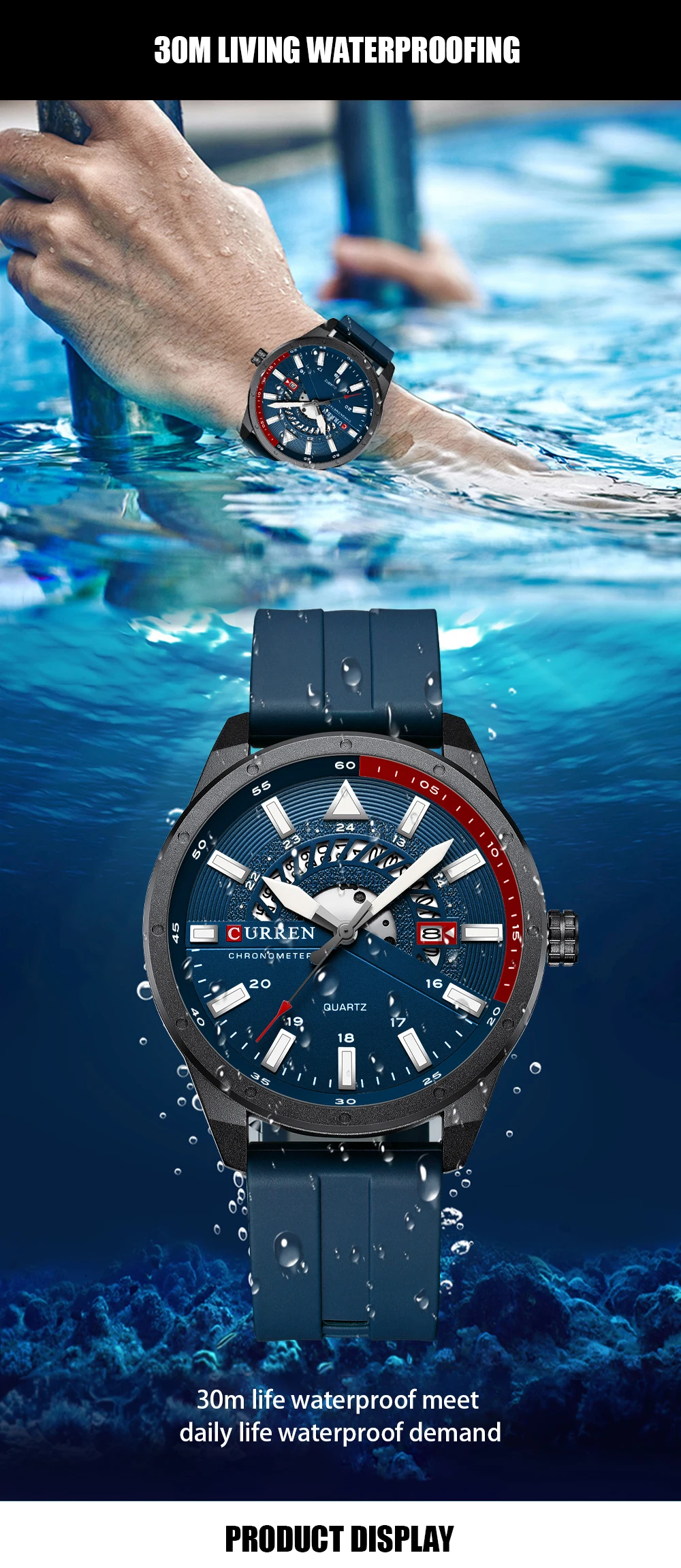 CURREN Fashion Men Watch Top Brand Luxury Waterproof Sport Mens Watches Silicone Automatic Date Military Wristwatch