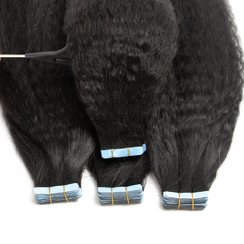 MRS HAIR Kinky Straight Tape in Extensions Tape Extensions Human Hair Cuticle Remy Yaki Tape in Hair Extensions 12-26 inch 20pcs
